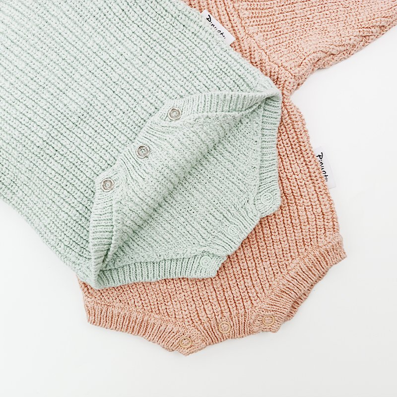 Pinuotu Baby Knitted Romper Long Sleeve Chunky Knit New Born Clothes Winter Knitwear Custom Baby Sweater Bubble Rompers