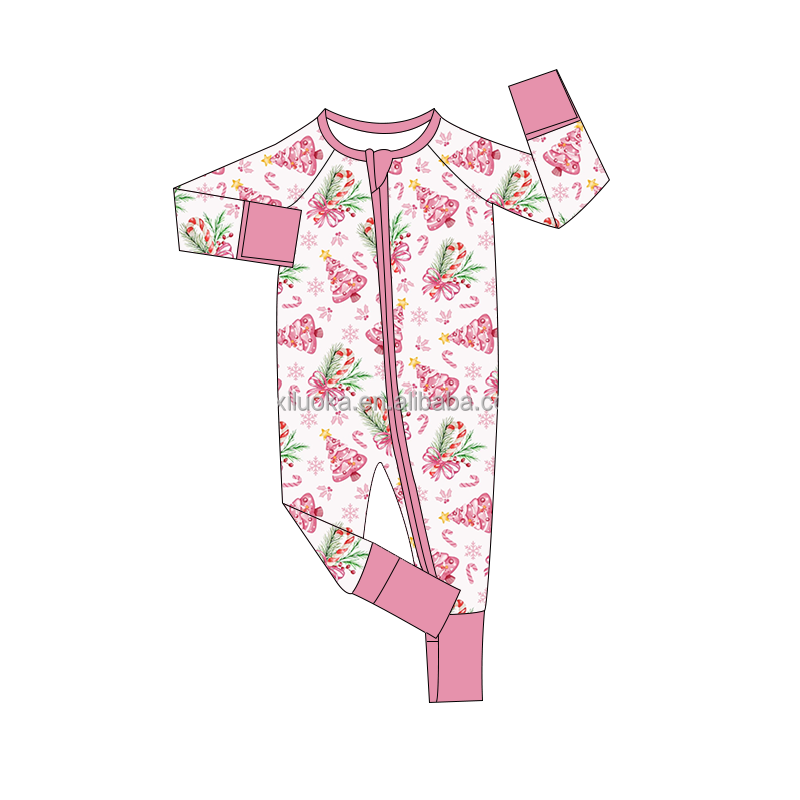 Wholesale Custom Long Sleeve Bamboo Zipper pajamas Soft New Born Baby Rompers