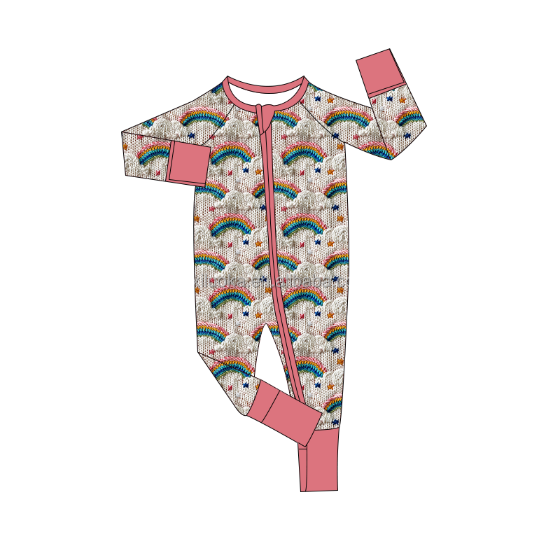 Wholesale Custom Long Sleeve Bamboo Zipper pajamas Soft New Born Baby Rompers