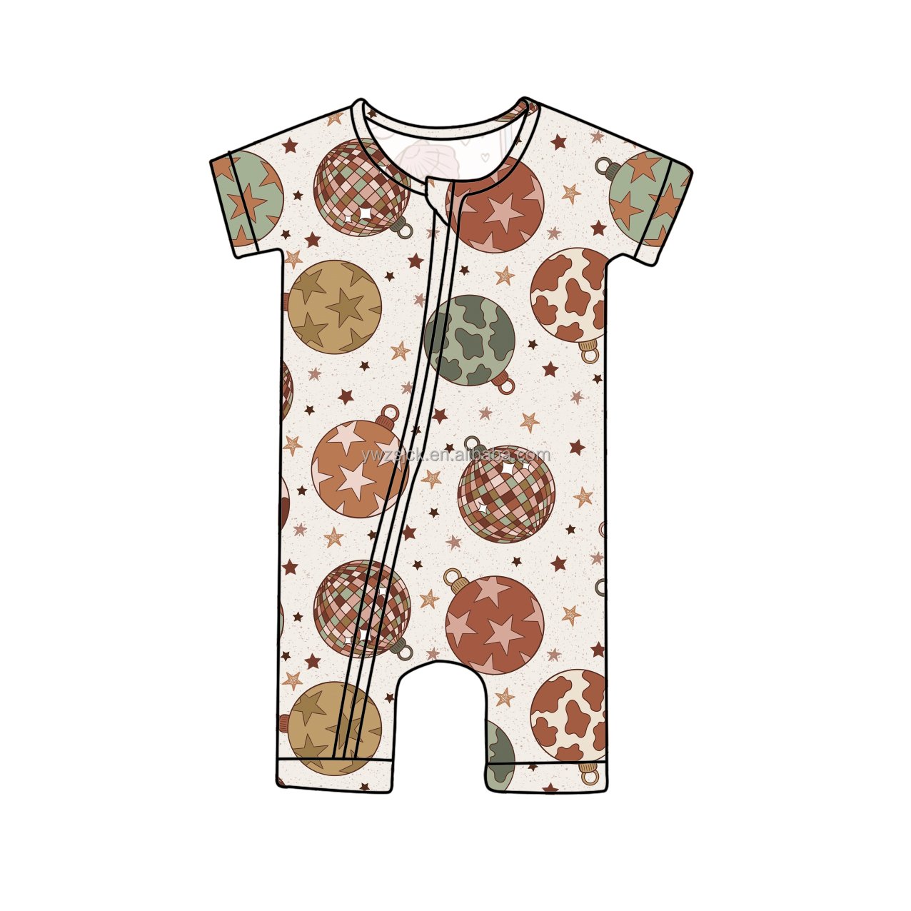 Winter Custom Christmas Print Baby Jumpsuit Bamboo Fabric Cute Short Sleeve Kids Shorites Romper