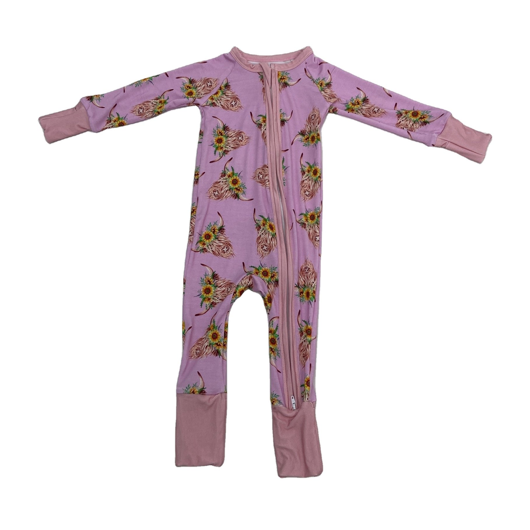 Western Custom Baby Boys Bamboo Viscose Dinosaur Pajamas Jumpsuit Double Zipper Bamboo Baby Rompers