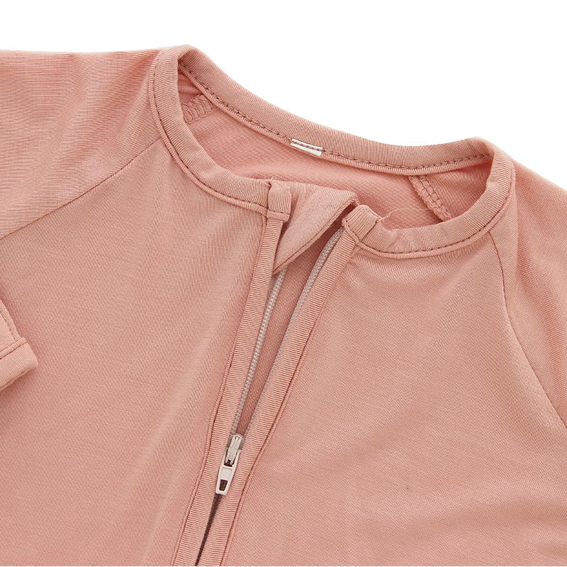 Soft plain color bamboo viscose 100% cotton fabric baby rompers zip rompers jumpsuits rompers with folded mittens for newborn