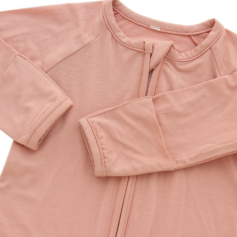 Soft plain color bamboo viscose 100% cotton fabric baby rompers zip rompers jumpsuits rompers with folded mittens for newborn