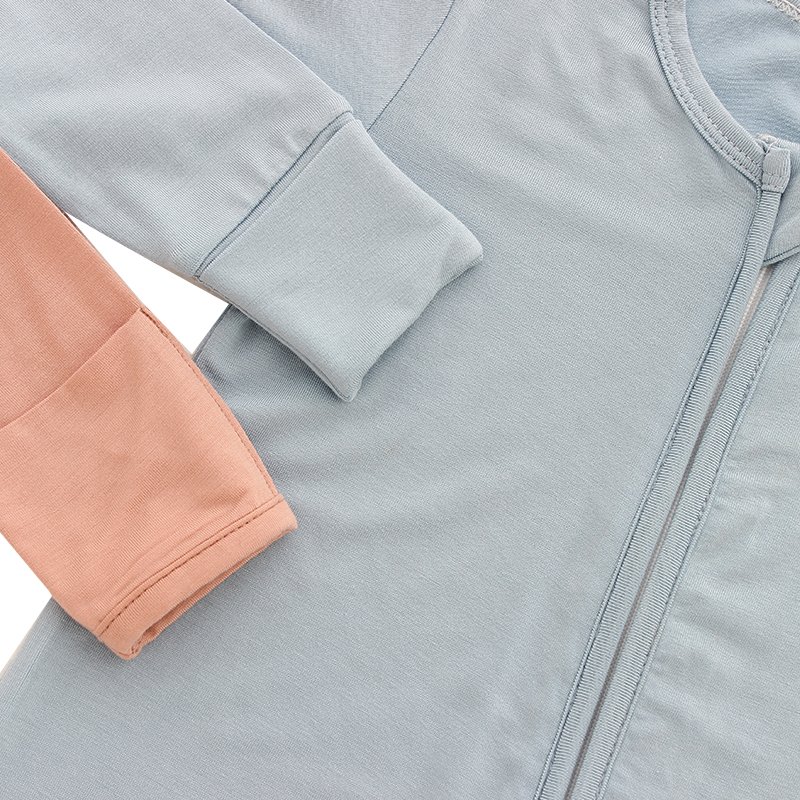 Soft plain color bamboo viscose 100% cotton fabric baby rompers zip rompers jumpsuits rompers with folded mittens for newborn