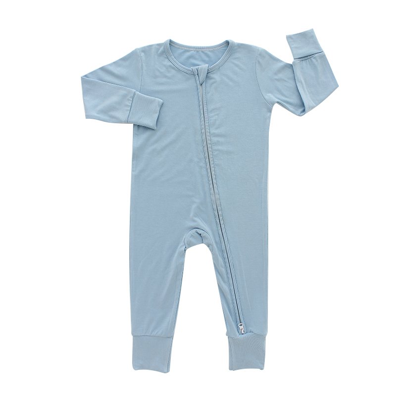 Soft plain color bamboo viscose 100% cotton fabric baby rompers zip rompers jumpsuits rompers with folded mittens for newborn