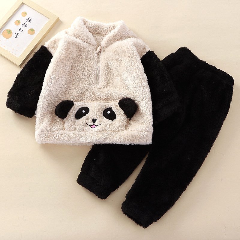 Children's suit cute bear and rabbit flannel Lounge Wear home clothes new autumn and winter cartoon warm pajamas with Pockets