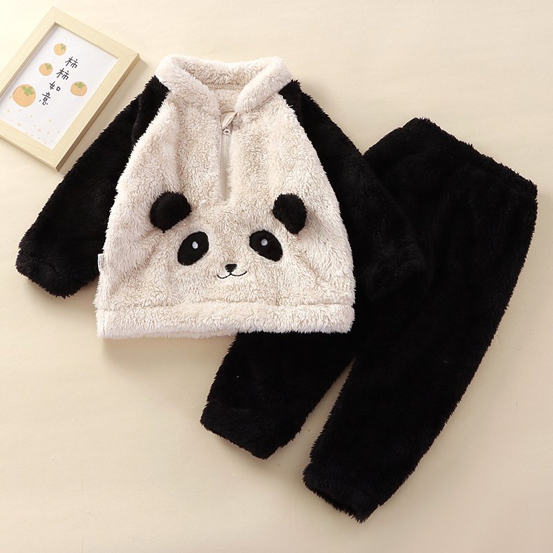 Children's suit cute bear and rabbit flannel Lounge Wear home clothes new autumn and winter cartoon warm pajamas with Pockets