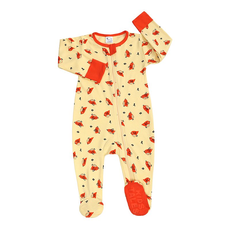 Autumn and Winter Hot Selling Round Neck Bamboo Zipper Digital Print Sole Drip Adhesive Wrap Foot Baby Jumpsuit baby rompers