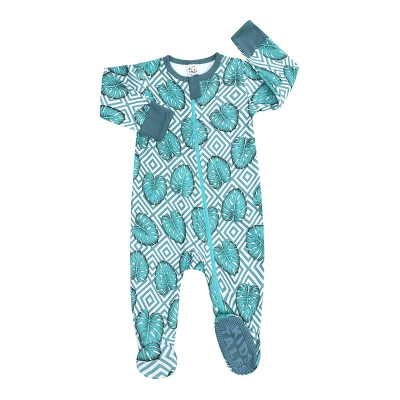 Autumn and Winter Hot Selling Round Neck Bamboo Zipper Digital Print Sole Drip Adhesive Wrap Foot Baby Jumpsuit baby rompers