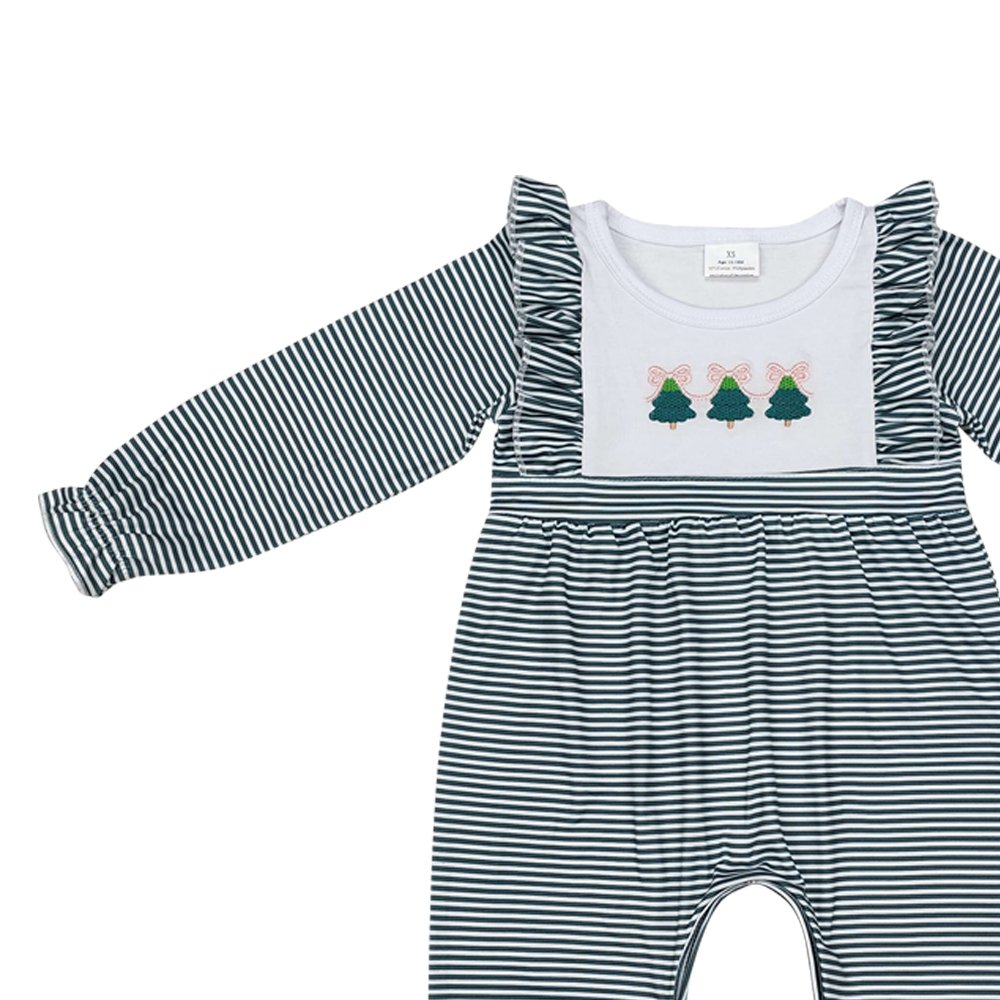 Infant baby girl embroidery Christmas tree long sleeve romper wholesale kids boutique clothes factory price baby romper