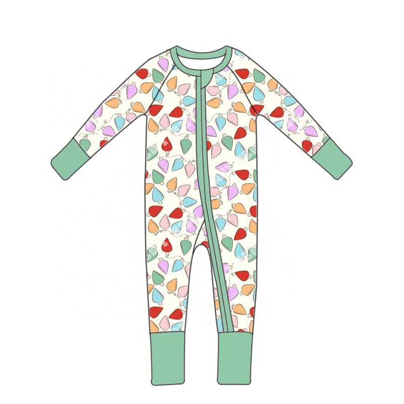 New Christmas baby clothing children bamboo fiber YKK zipper four legged pajamas for boys and girls cane sugar printed romper