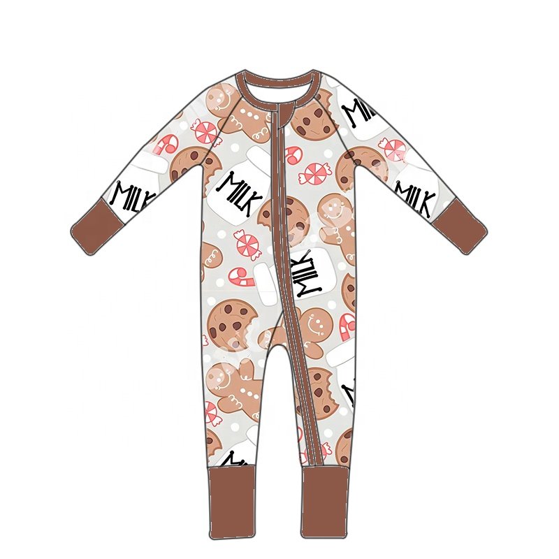 New Christmas baby clothing children bamboo fiber YKK zipper four legged pajamas for boys and girls cane sugar printed romper
