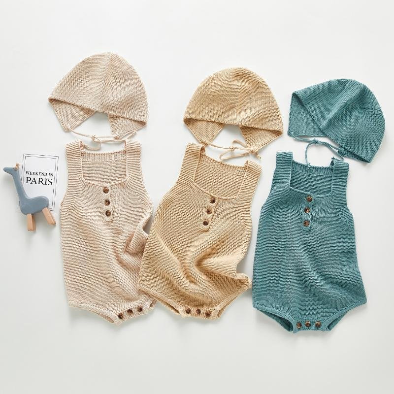 New arrival 100% cotton sleeveless Knitted baby rompers toddler girls jumpsuit