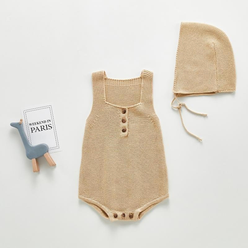 New arrival 100% cotton sleeveless Knitted baby rompers toddler girls jumpsuit