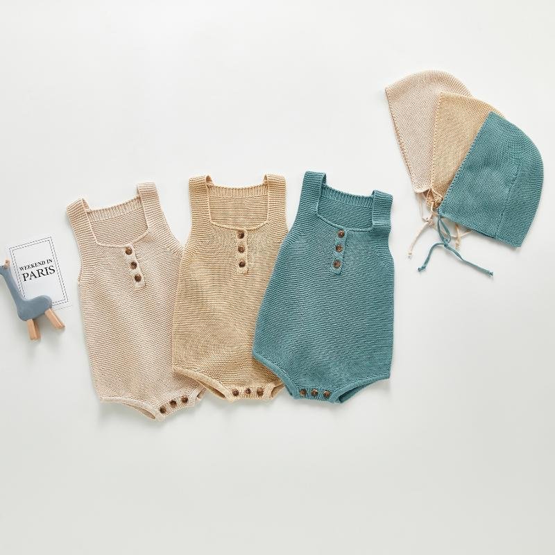 New arrival 100% cotton sleeveless Knitted baby rompers toddler girls jumpsuit