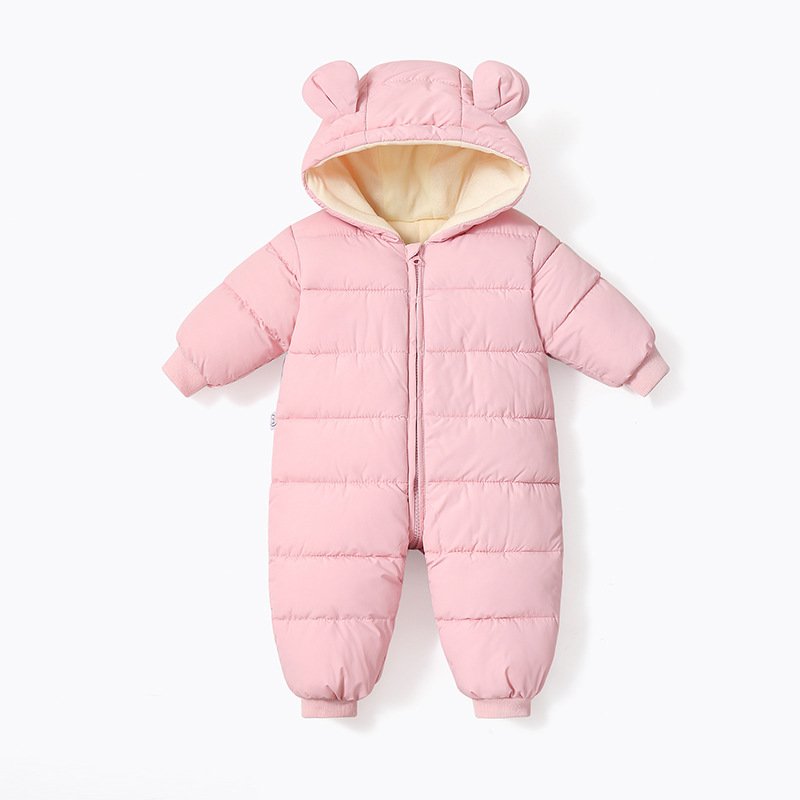 Polyester&Cotton Kids Winter Thick Jumpsuit Infant Baby Boys Girls Snowsuit Rabbit Ears Romper Windproof Long Sleeve Romper