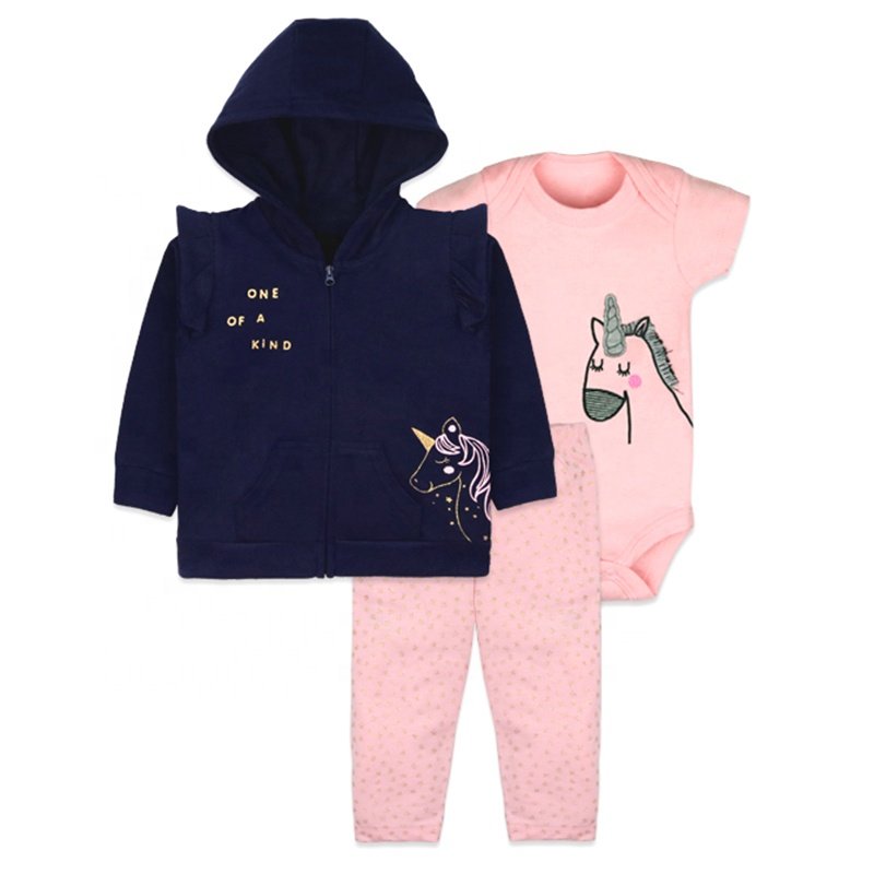 top-selling new born baby rompers clothes cute cartoon toddler boys' baby girls' bodysuit hooded jacket pant clothing set