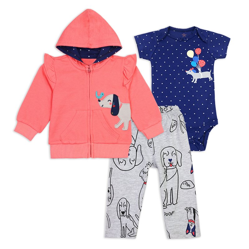 top-selling new born baby rompers clothes cute cartoon toddler boys' baby girls' bodysuit hooded jacket pant clothing set