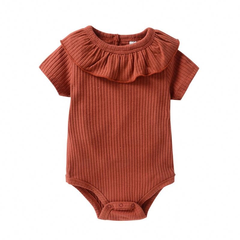 Discount Summer Cute O-Neck Floral Border Collar Children Short Sleeve 0-1 Year Girls Clothing Sets Wholesale Baby Rompers