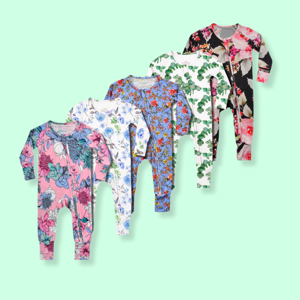 Eco-Friendly Organic Bamboo Baby Girls Onesie Black Rose Print Zippered Flip Convertible Feet Breathable Baby Romper