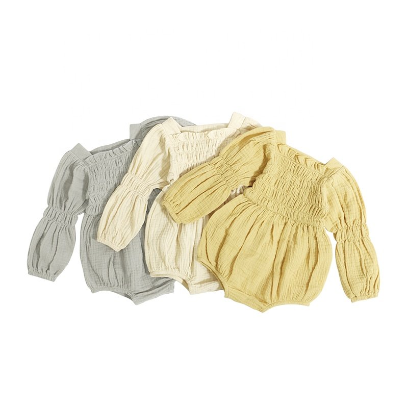 Custom Girl Jumpsuit Muslin Cotton Kids Rompers Solid Color Long Sleeve Autumn Toddler Bodysuit Baby Romper