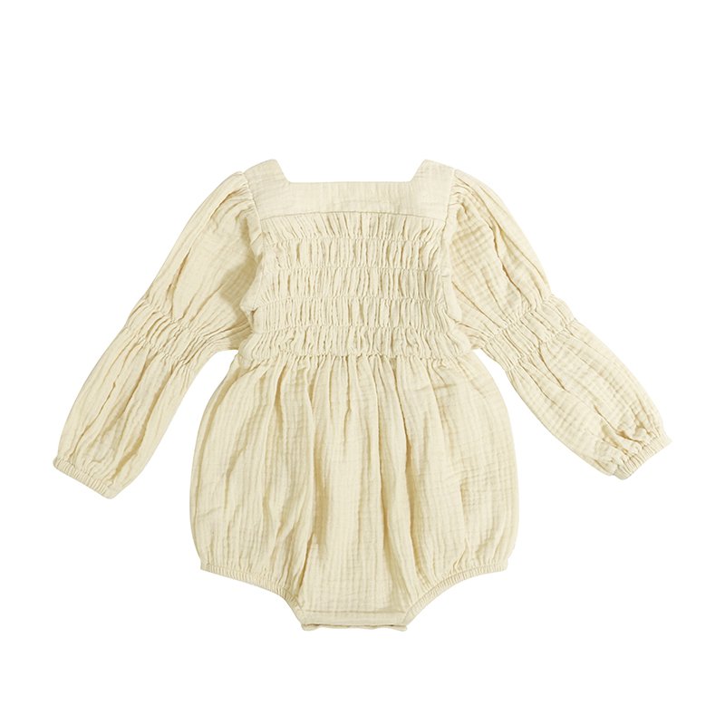 Custom Girl Jumpsuit Muslin Cotton Kids Rompers Solid Color Long Sleeve Autumn Toddler Bodysuit Baby Romper