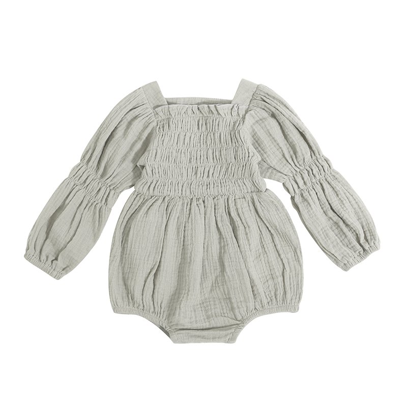 Custom Girl Jumpsuit Muslin Cotton Kids Rompers Solid Color Long Sleeve Autumn Toddler Bodysuit Baby Romper