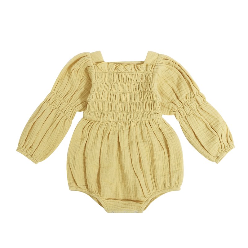 Custom Girl Jumpsuit Muslin Cotton Kids Rompers Solid Color Long Sleeve Autumn Toddler Bodysuit Baby Romper
