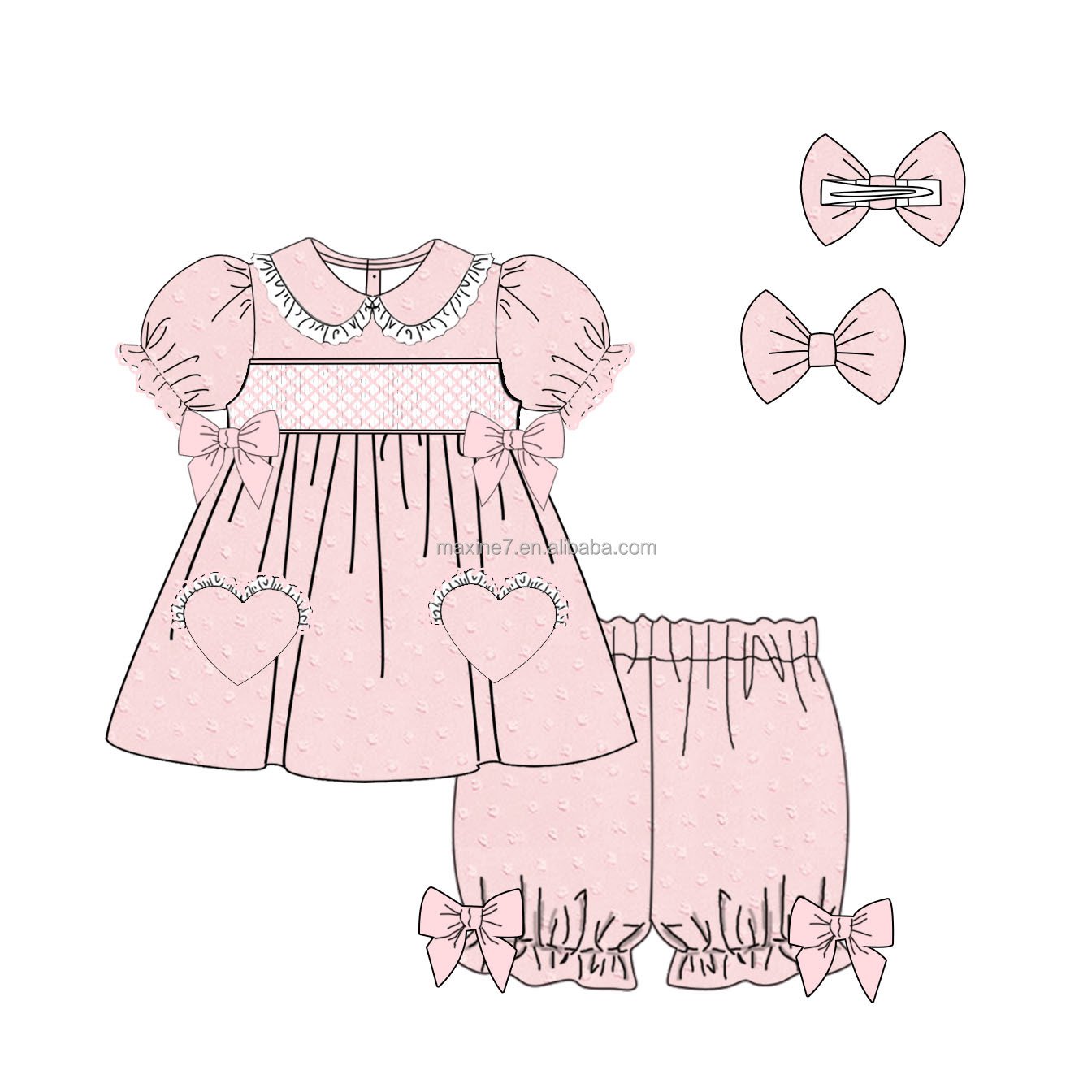 Puresun Children Smocking Clothes Boutique Summer Kids Swiss Dot Jumpsuit Baby Girls Rompers