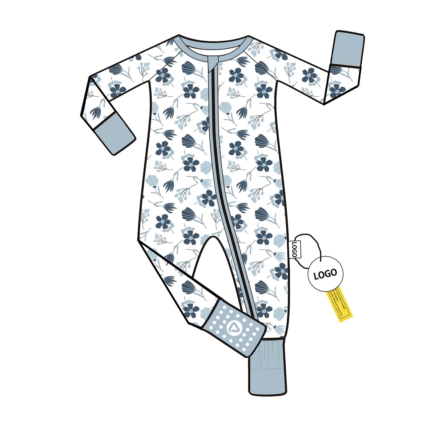 Bamboo Baby Romper Pajamas Zippy with Double Zipper Long Sleeve Folded Feet for Girls Custom Pattern Wholesale Zippy