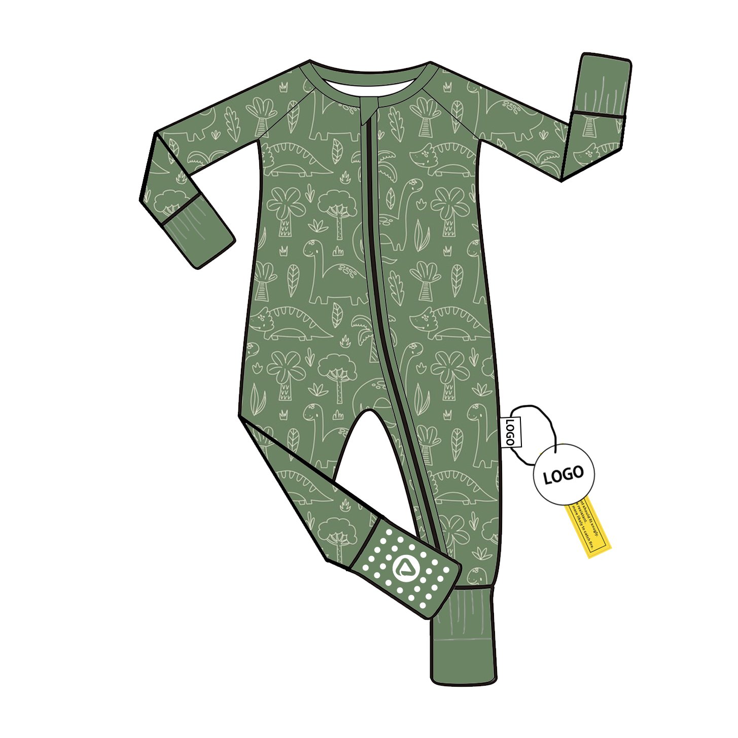Bamboo Baby Romper Pajamas Zippy with Double Zipper Long Sleeve Folded Feet for Girls Custom Pattern Wholesale Zippy