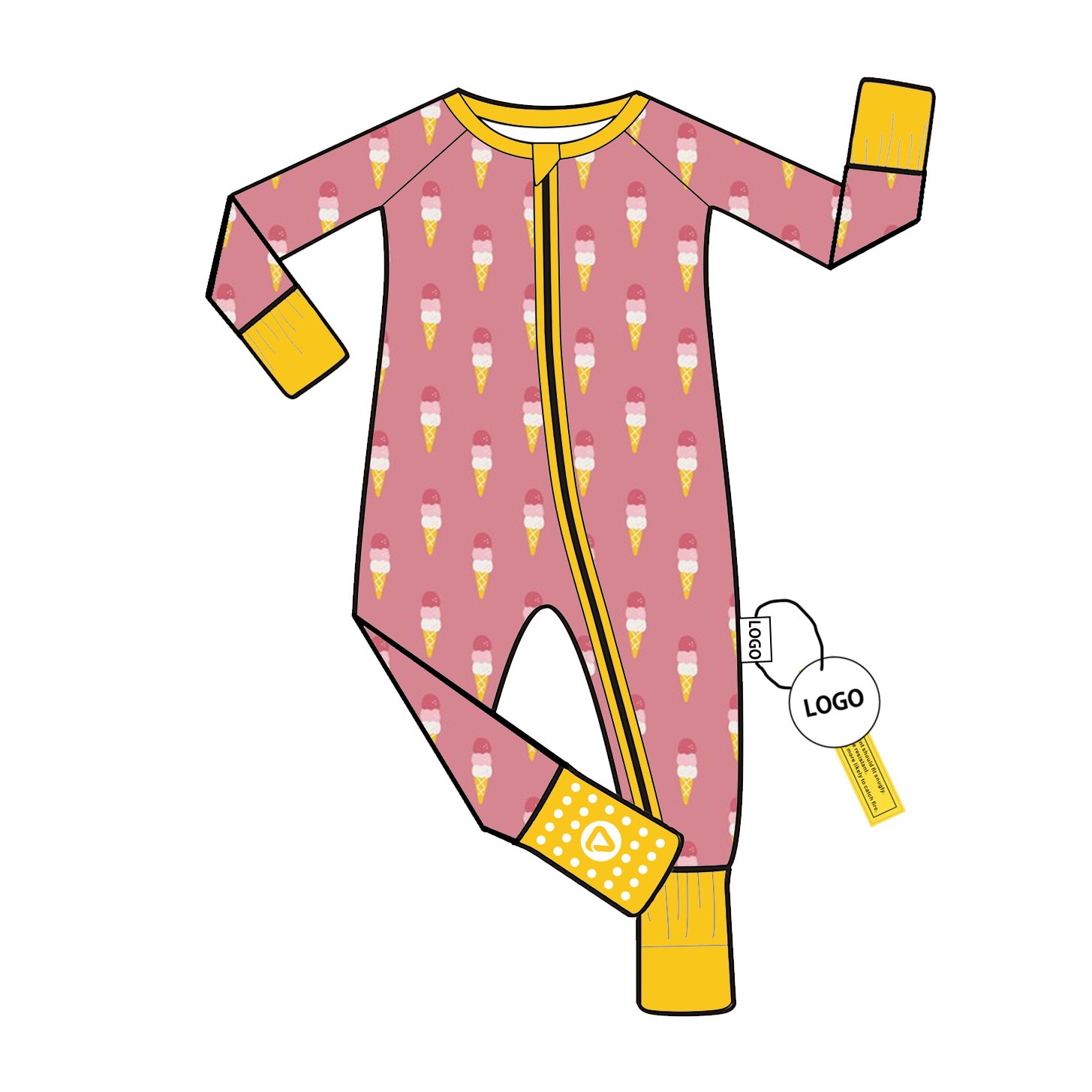 Bamboo Baby Romper Pajamas Zippy with Double Zipper Long Sleeve Folded Feet for Girls Custom Pattern Wholesale Zippy