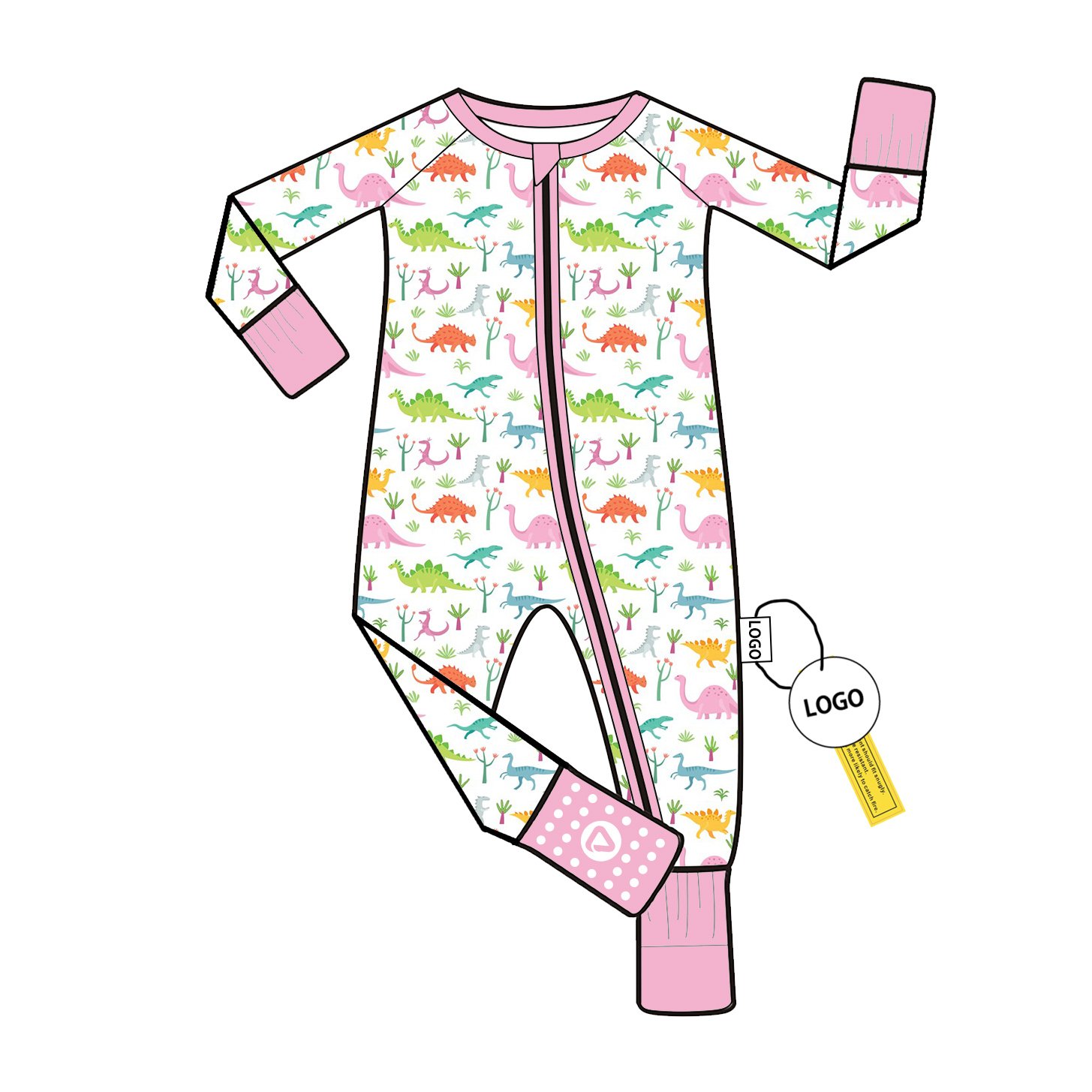 Bamboo Baby Romper Pajamas Zippy with Double Zipper Long Sleeve Folded Feet for Girls Custom Pattern Wholesale Zippy