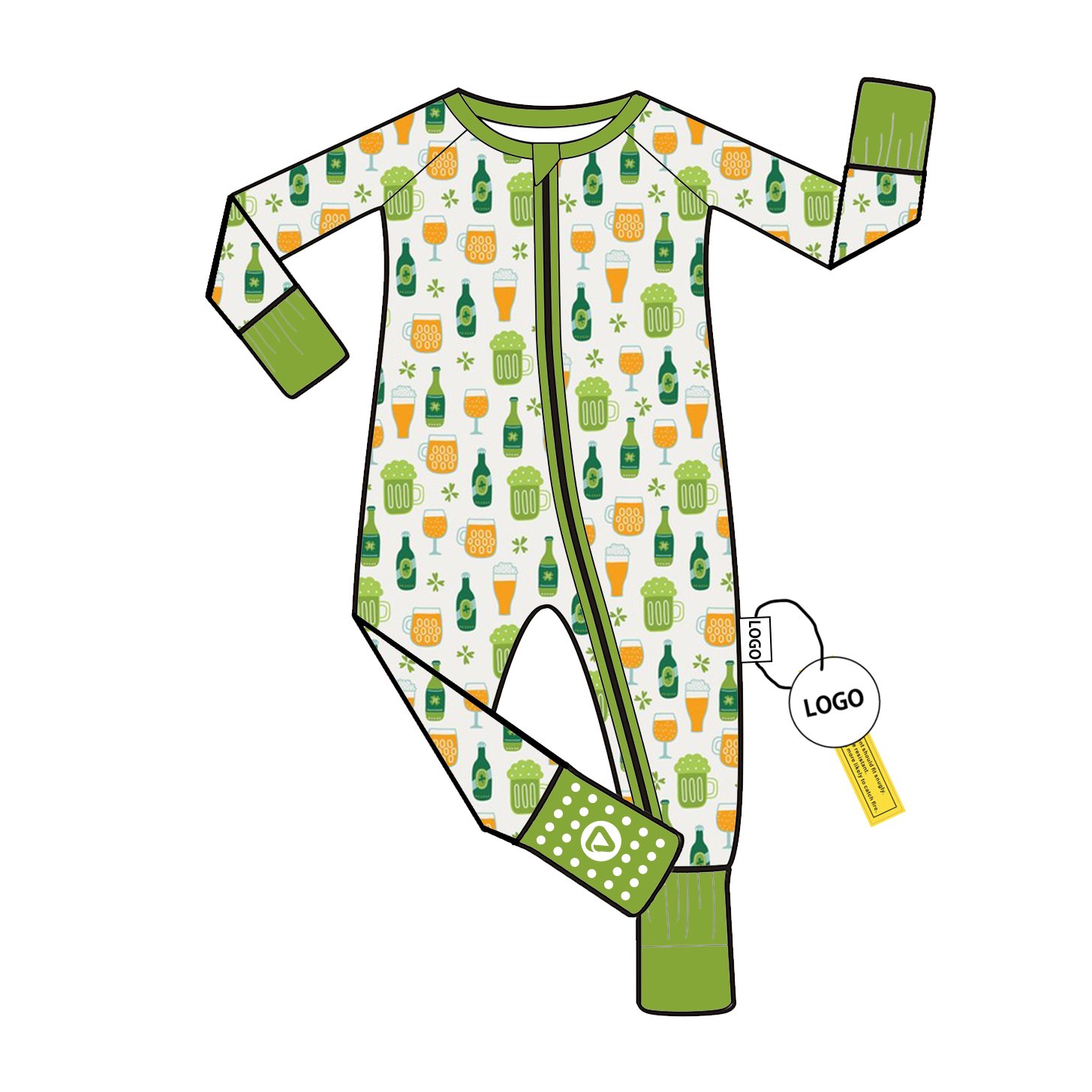 Bamboo Baby Romper Pajamas Zippy with Double Zipper Long Sleeve Folded Feet for Girls Custom Pattern Wholesale Zippy