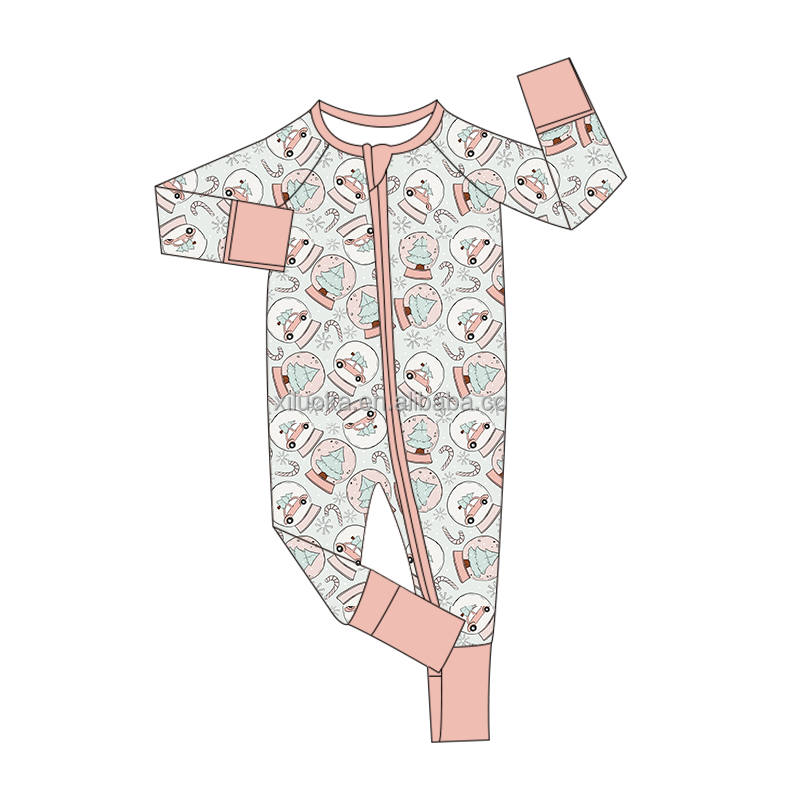 Cross-border wholesale Private Custom 95%Bamboo fiber and 5% spandex Christmas baby romper with double zippers