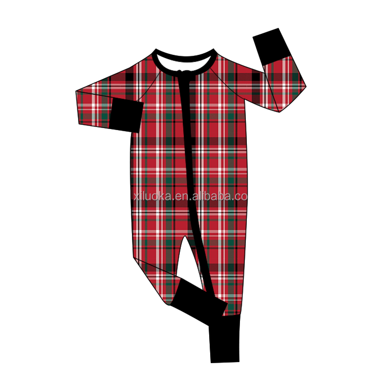 Cross-border wholesale Private Custom 95%Bamboo fiber and 5% spandex Christmas baby romper with double zippers