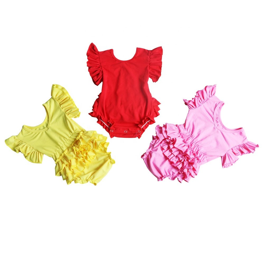 2024 Ruffled rompers for baby girls Red baby cotton Blank Toddler rompers Children's clothing