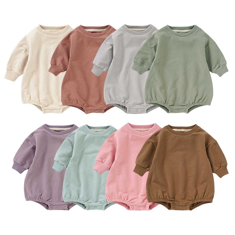 Customized logo from 20pcs Plain Cozy Drop Sleeve Pullover Bubble Romper Baby Sweater Romper