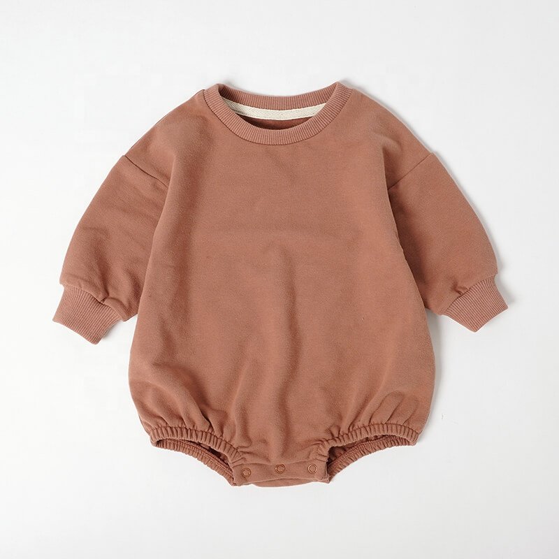 Customized logo from 20pcs Plain Cozy Drop Sleeve Pullover Bubble Romper Baby Sweater Romper