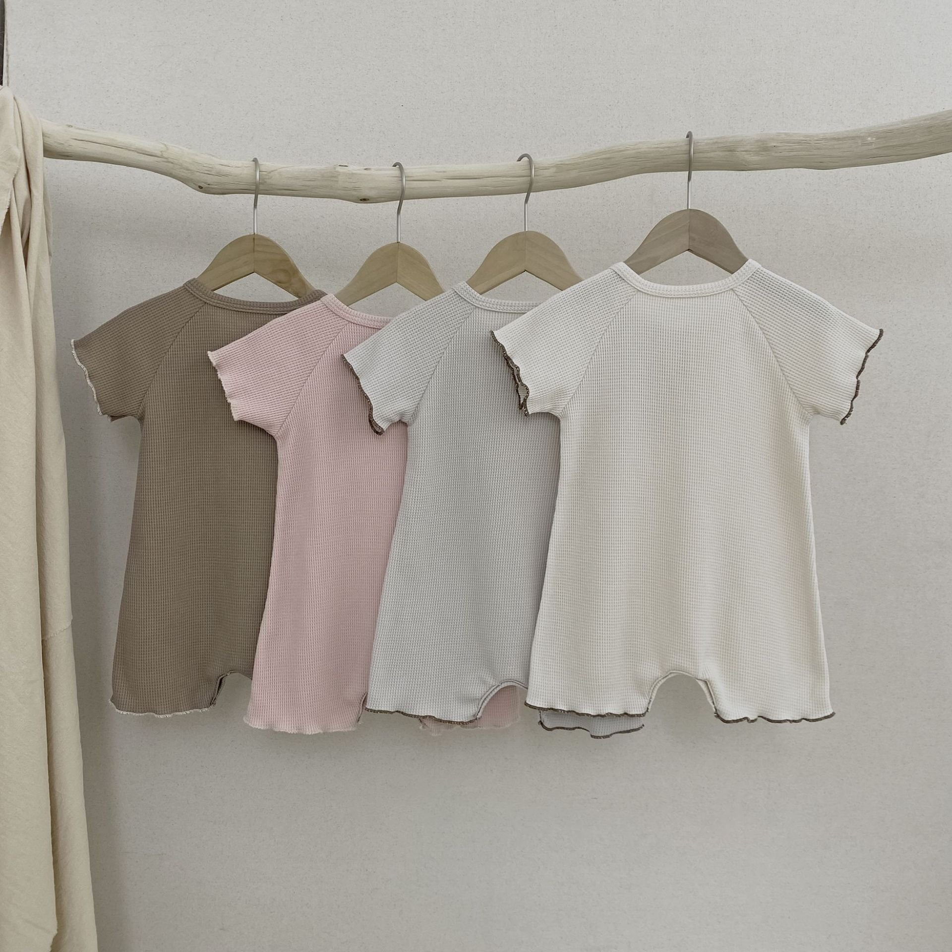 Summer New Baby Waffle Short Sleeve Jumpsuit Romper