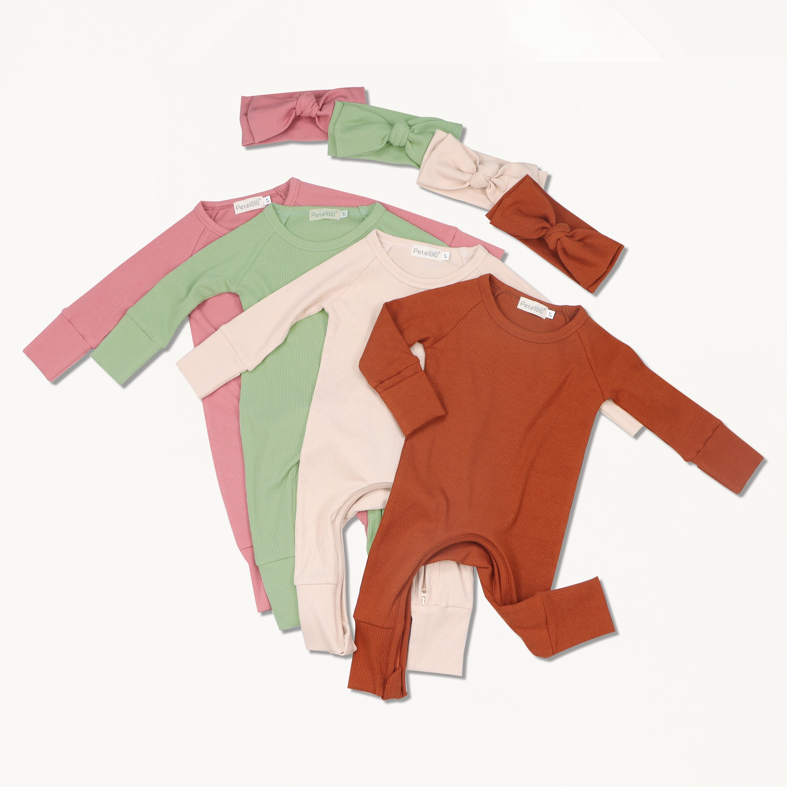 Petelulu Bamboo Ribbed Baby Rompers Clothes Manufacturer's Customizable Soft Bamboo Baby Pajamas With Zipper For Spring Season