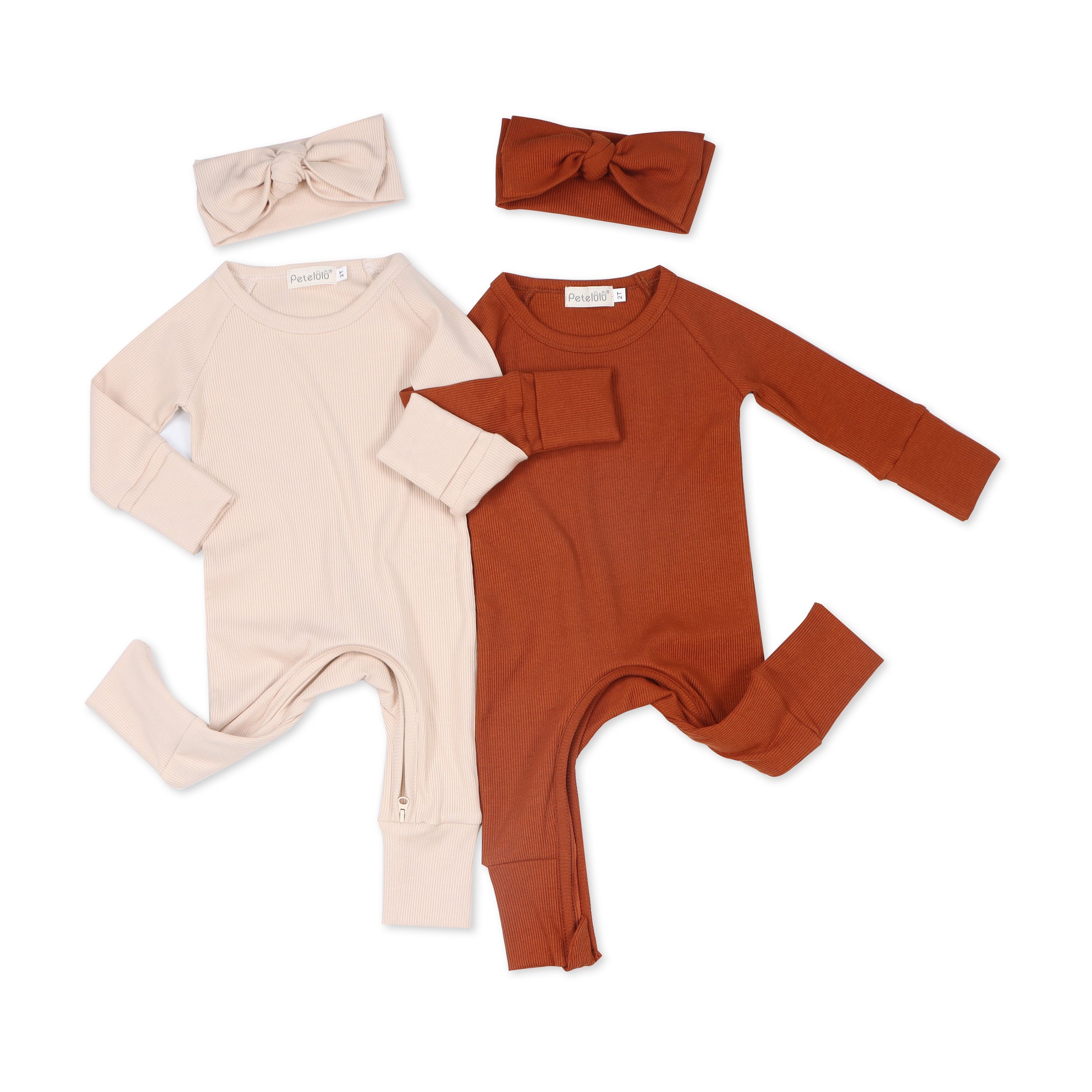 Petelulu Bamboo Ribbed Baby Rompers Clothes Manufacturer's Customizable Soft Bamboo Baby Pajamas With Zipper For Spring Season