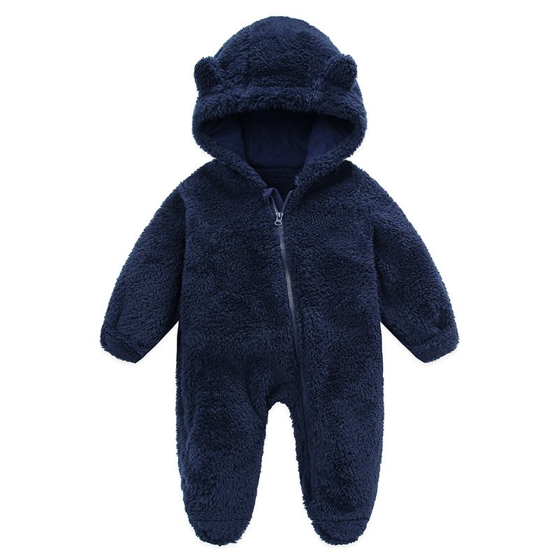winter baby girl clothes Wholesale Custom Newborn Baby flannel Hooded Rompers Boy's Girl's Knitwear Warm zip Jumpsuit Outfits