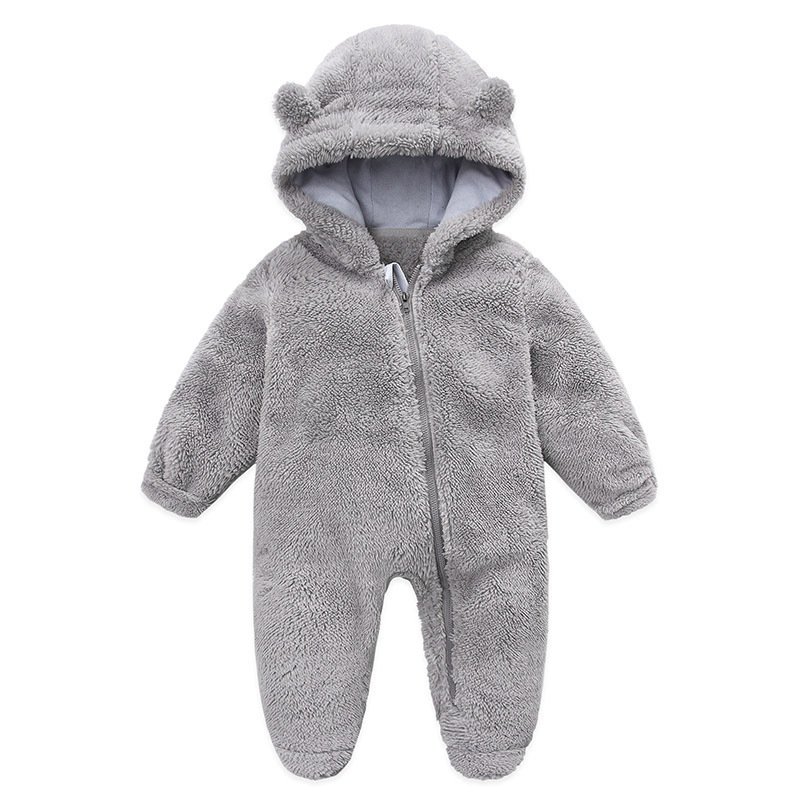 winter baby girl clothes Wholesale Custom Newborn Baby flannel Hooded Rompers Boy's Girl's Knitwear Warm zip Jumpsuit Outfits