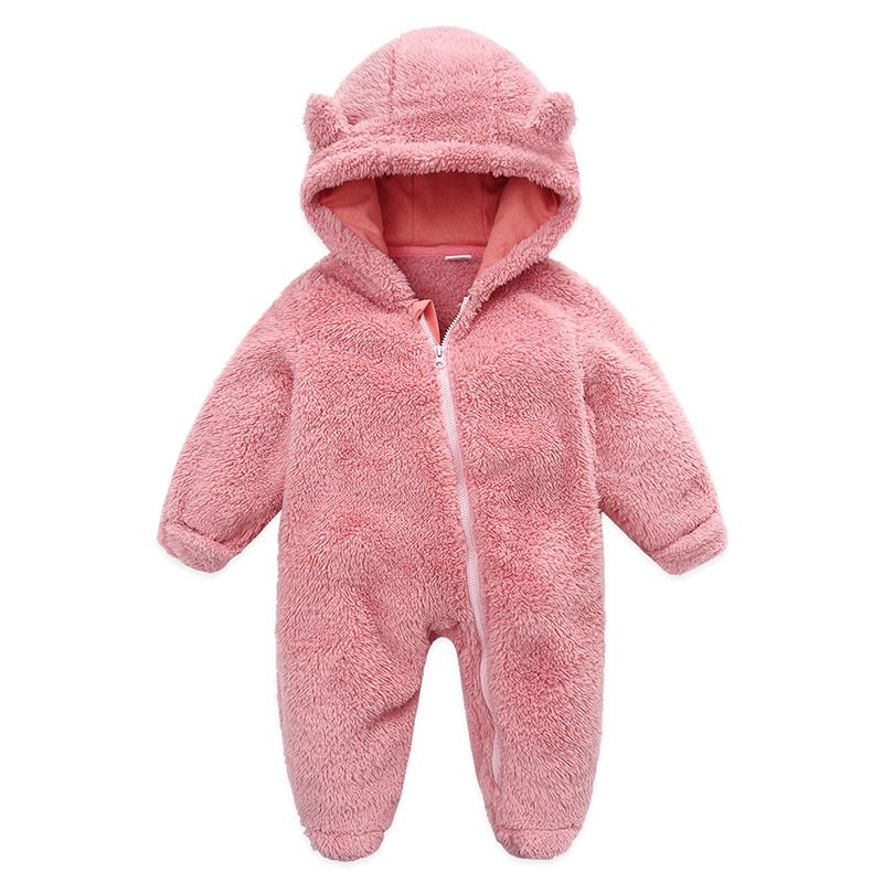 winter baby girl clothes Wholesale Custom Newborn Baby flannel Hooded Rompers Boy's Girl's Knitwear Warm zip Jumpsuit Outfits