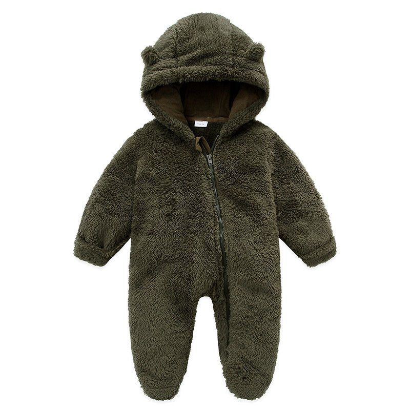 winter baby girl clothes Wholesale Custom Newborn Baby flannel Hooded Rompers Boy's Girl's Knitwear Warm zip Jumpsuit Outfits