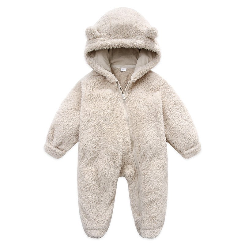 winter baby girl clothes Wholesale Custom Newborn Baby flannel Hooded Rompers Boy's Girl's Knitwear Warm zip Jumpsuit Outfits