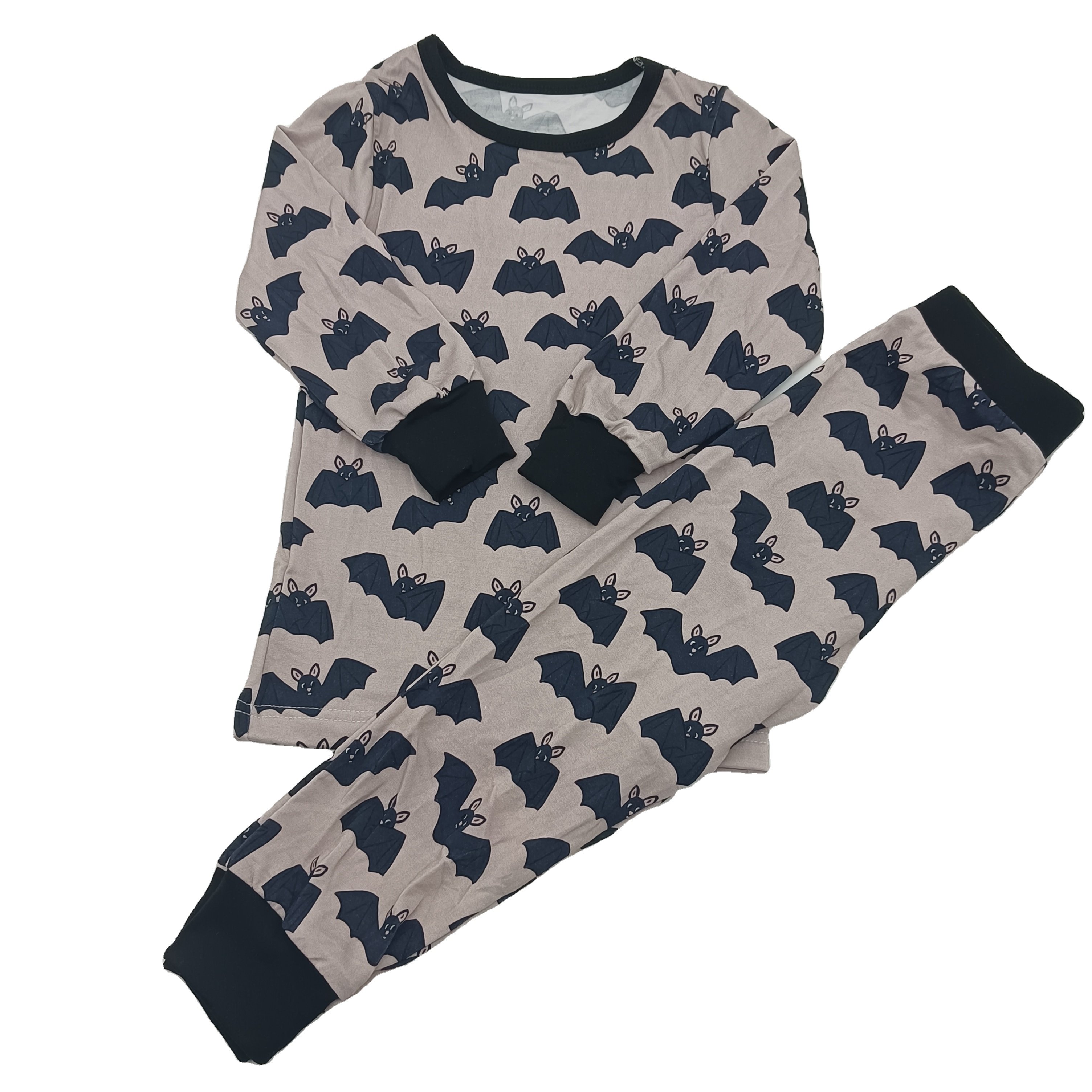 Wholesale High Quality Bat Pattern Boy Girl Organic Bamboo Cotton Long Sleeve Zipper Baby Romper 2pcs
