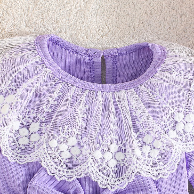 Fall Baby Long Sleeve Ribbed Cotton Jumpsuit Round neck bell sleeve lace jumpsuit solid color infant baby girls rompers