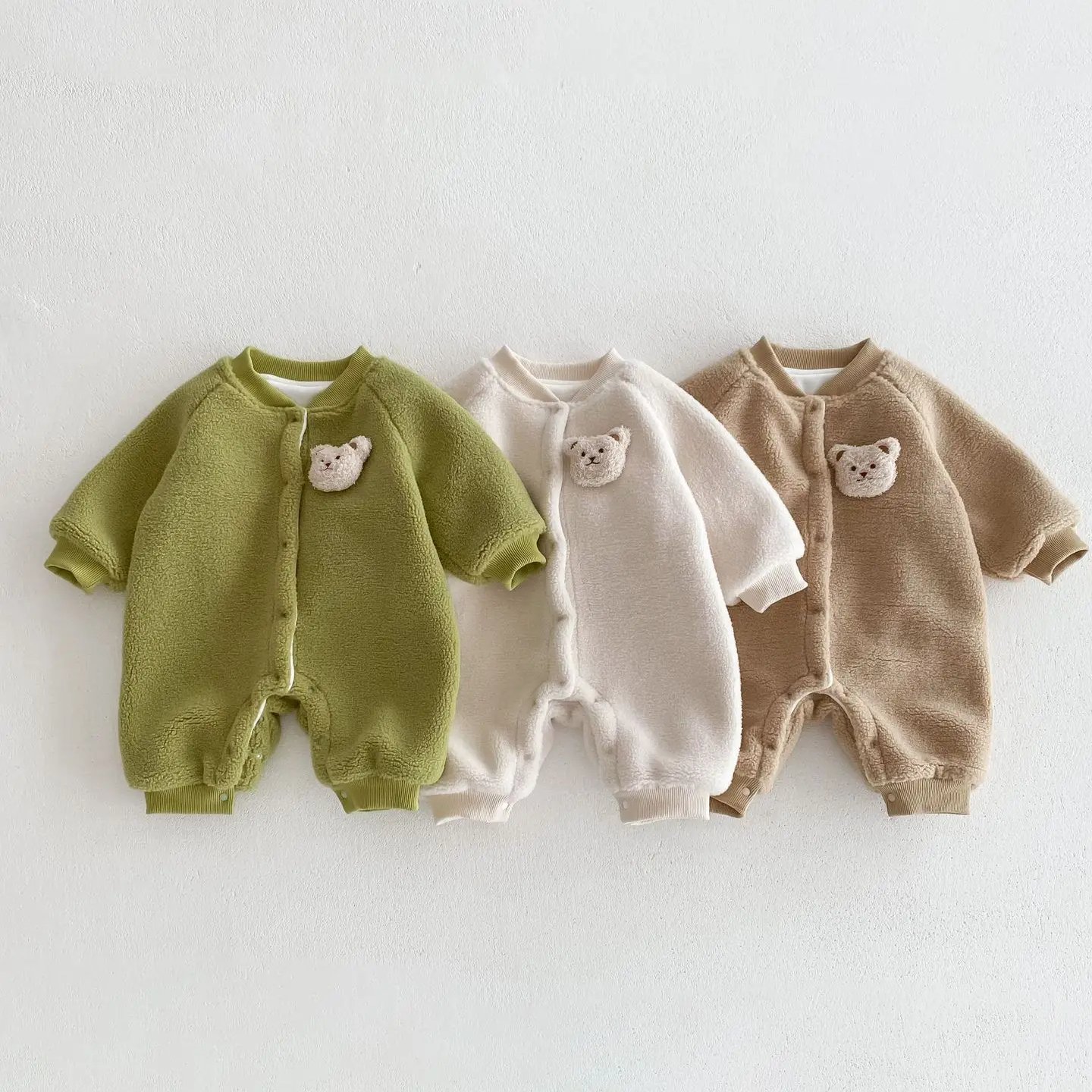 Winter Baby Plush Bear Jumpsuit Boy Girl Outer Warm Clothes Newborn Thick Romper